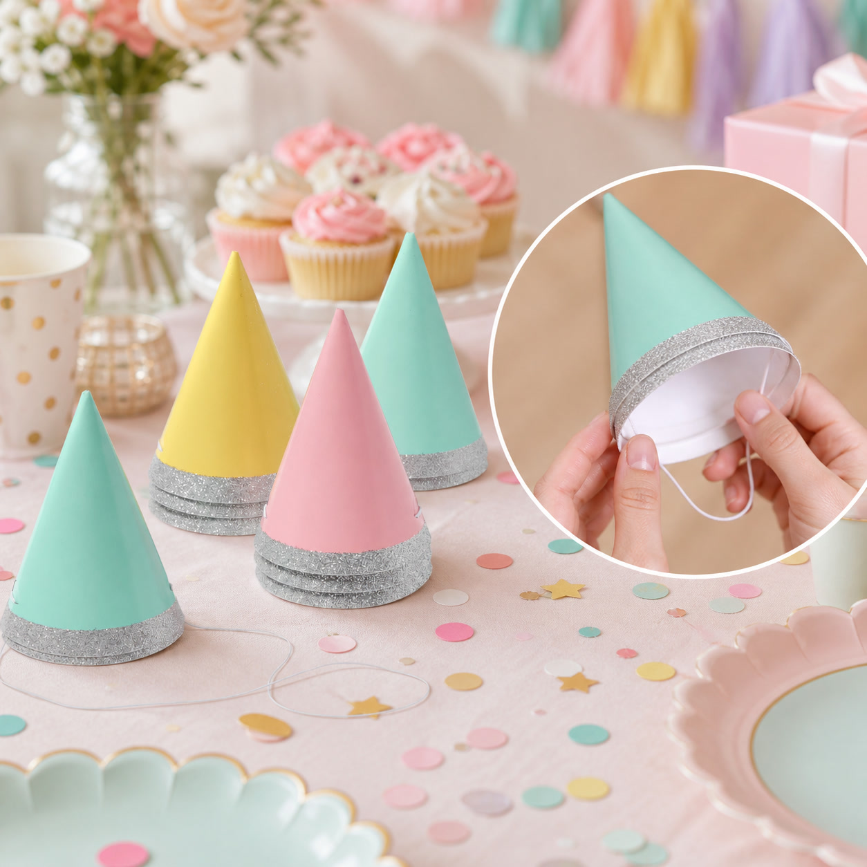 Party Hat Cone - 10 cappellini da festa con glitter
