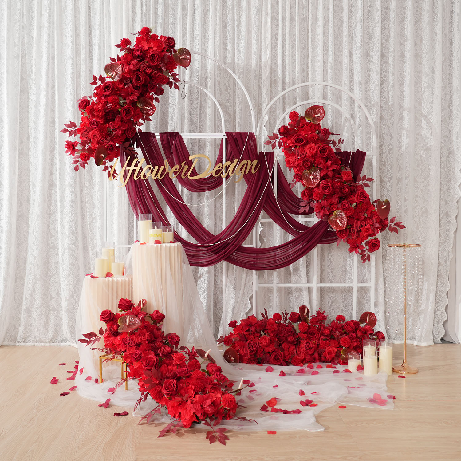 Flower Wall Panel - Uflower Fila di fiori rossi Arco